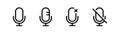 Mic icon in line. Microphone icons set. Audio symbol. Mic sign icons. Microphone icon in line. Sound symbol in outline. Stock