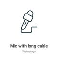 Mic with long cable outline vector icon. Thin line black mic with long cable icon, flat vector simple element illustration from