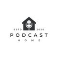 Mic podcast house home logo design vector