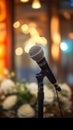 Mic on stage podium facilitates effective public speaking in conferences. Royalty Free Stock Photo