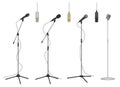 Mic stand. Realistic music microphones sound studio professional equipment vector pictures collection Royalty Free Stock Photo