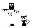 Cat, owl and mouse silhouette