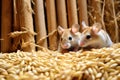 mice sneakily nibbling on grains in barn Royalty Free Stock Photo