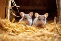 mice sneakily nibbling on grains in barn Royalty Free Stock Photo