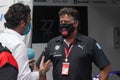 Michael Andretti, BMW i Andretti Motorsport Team owner, gives interview at pit line during 2021 New York City E-Prix in Brooklyn Royalty Free Stock Photo