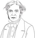 Michael Faraday, a British scientist, line art style portrait, vector