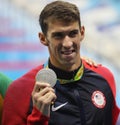 Michael Phelps of United States during medal ceremony after Men`s 100m butterfly of the Rio 2016 Olympics