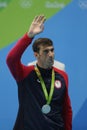 Michael Phelps of United States during medal ceremony after Men`s 100m butterfly of the Rio 2016 Olympics Royalty Free Stock Photo