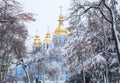 Michael`s Golden Domed Cathedral in winter snowfall. Kiev. Ukraine Royalty Free Stock Photo