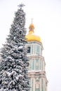 Michael`s Golden Domed Cathedral in winter snowfall. Kiev. Ukraine Royalty Free Stock Photo