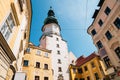 Michael Tower gate and old town medieval buildings in Bratislava, Slovakia