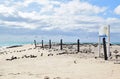 Michaelmas cay with beautiful fine white sand & turquoise blue water shown here with many sea birds, barrier and label sign