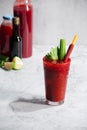 Michelada, Mexican drink with chamoy, tamarind, chili, celery, sauces, refreshing with beer