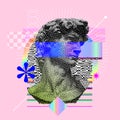 Michelangelo's David bust. Vaporwave style poster concept. Aesthetic contemporary art collage