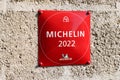 Michelin 2022 red star book Guide plate text sign with logo brand on good Restaurant