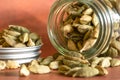 Cardamon Pods Spilled from a Spice Jar Royalty Free Stock Photo
