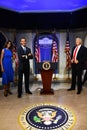 Michelle Obama - Barack Obama - Donald Trump statues at Madame Tussauds in Times Square in Manhattan, New York City