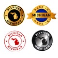 Michigan badges gold stamp rubber band circle with map shape of country states America