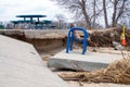 Michigan park bench with beach erosion Royalty Free Stock Photo