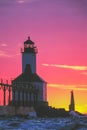 Michigan City East Pier Lighthouse,Lake Michigan, Michigan City, Indiana Royalty Free Stock Photo