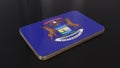 Michigan 3D glossy flag object isolated on black background. Royalty Free Stock Photo