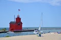 Michigan Holland State Park, Red Lighthouse Royalty Free Stock Photo