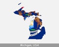 Michigan Map Flag. Map of MI, USA with the state flag isolated on white background. United States, America, American, United State Royalty Free Stock Photo