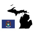 Michigan map silhouette. Michigan State Flag . Royalty Free Stock Photo