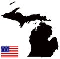 Michigan map with USA flag - state in the Great Lakes and Midwestern regions of the United States Royalty Free Stock Photo