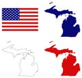 Michigan map with USA flag - state in the Great Lakes and Midwestern regions of the United States Royalty Free Stock Photo