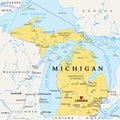 Michigan, MI, political map, US state, nicknamed The Great Lake State