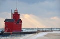 Michigan red lighthouse in winter Royalty Free Stock Photo