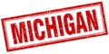 Michigan red square stamp on white Royalty Free Stock Photo