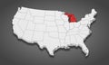 Michigan State Highlighted on the United States of America 3D map. 3D Illustration Royalty Free Stock Photo