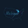 Michigan state highlighted on United States of America map , USA infographics template. Stock vector illustration isolated on blue Royalty Free Stock Photo