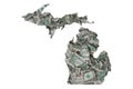 Michigan State Map, Crumpled United States Dollars, Waste of Money Concept