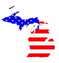 Michigan state map vector silhouette illustration. United States of America flag over Michigan map. USA, American national symbol Royalty Free Stock Photo