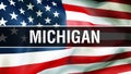 Michigan state on a USA flag background, 3D rendering. United States of America flag waving in the wind. Proud American Flag Royalty Free Stock Photo