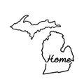 Michigan US state outline map with the handwritten HOME word. Continuous line drawing of patriotic home sign Royalty Free Stock Photo