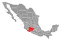 Michoacan red highlighted in map of Mexico