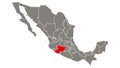 Michoacan state blinking red highlighted in map of Mexico