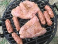 Mici and chicken barbeque - outdoor cooking Royalty Free Stock Photo