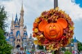 Mickey Jack O Lantern with Cinderella castle in background Royalty Free Stock Photo