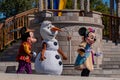 Mickey , Minnie and Olaf Mickeys Royal Friendship Faire on Cinderella Castle in Magic Kingdom 6 Royalty Free Stock Photo