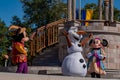 Mickey , Minnie and Olaf Mickeys Royal Friendship Faire on Cinderella Castle in Magic Kingdom 4 Royalty Free Stock Photo