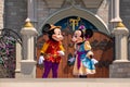 Mickey and Minnie on Mickey`s Royal Friendship Faire on Cinderella Castle in Magic Kingdom  3 Royalty Free Stock Photo