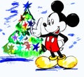Mickey mouse on the background of a Christmas tree