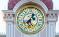 Mickey mouse clock tops the hotel at the Disneyland park entrance