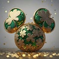 Mickey mouse ears , made of gold, glittery four leaf clovers, 3d render