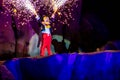 Mickey mouse with fireworks coming out of his hands on Fantasmic Show at Hollywood Studios in Walt Disney World 2